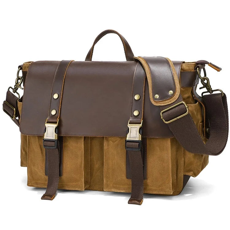 S11 Outdoor Single Shoulder Crossbody Bag Waxed Leather Flap Casual Canvas Bag