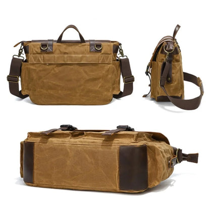 S11 Outdoor Single Shoulder Crossbody Bag Waxed Leather Flap Casual Canvas Bag