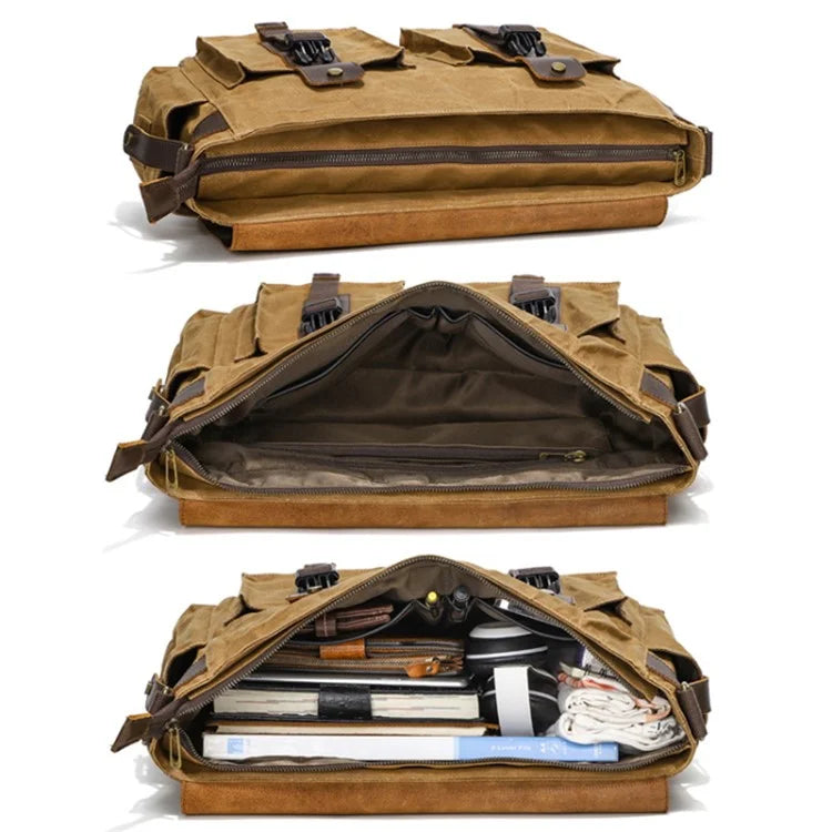 S11 Outdoor Single Shoulder Crossbody Bag Waxed Leather Flap Casual Canvas Bag