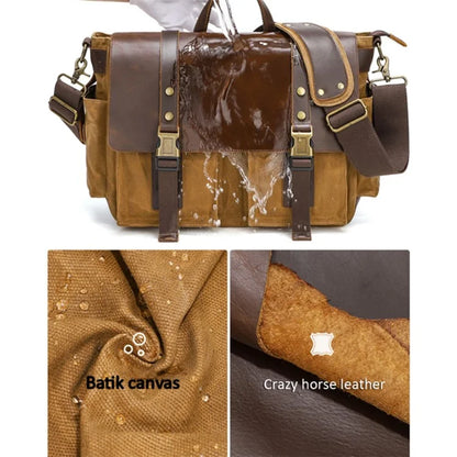 S11 Outdoor Single Shoulder Crossbody Bag Waxed Leather Flap Casual Canvas Bag