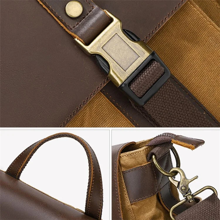 S11 Outdoor Single Shoulder Crossbody Bag Waxed Leather Flap Casual Canvas Bag
