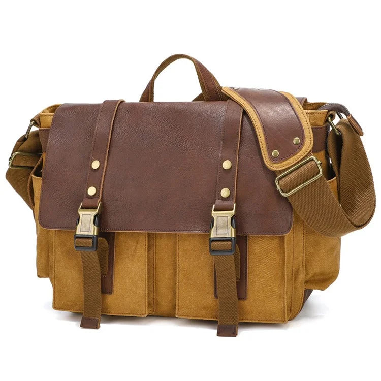 S8 Casual Outdoor Crossbody Bag Waxed Leather + Canvas Single Shoulder Travel Bag