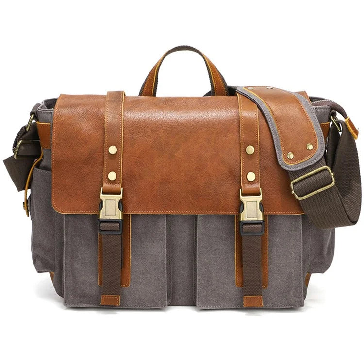 S8 Casual Outdoor Crossbody Bag Waxed Leather + Canvas Single Shoulder Travel Bag
