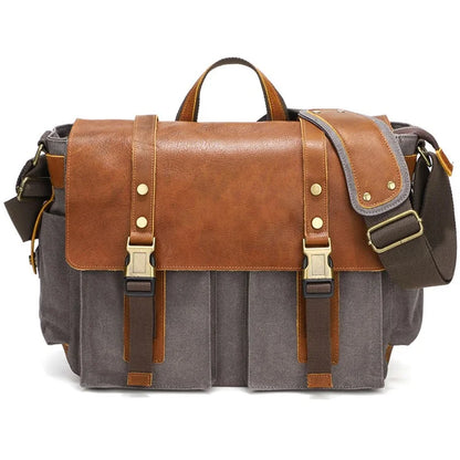 S8 Casual Outdoor Crossbody Bag Waxed Leather + Canvas Single Shoulder Travel Bag
