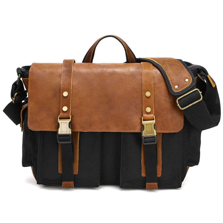 S8 Casual Outdoor Crossbody Bag Waxed Leather + Canvas Single Shoulder Travel Bag
