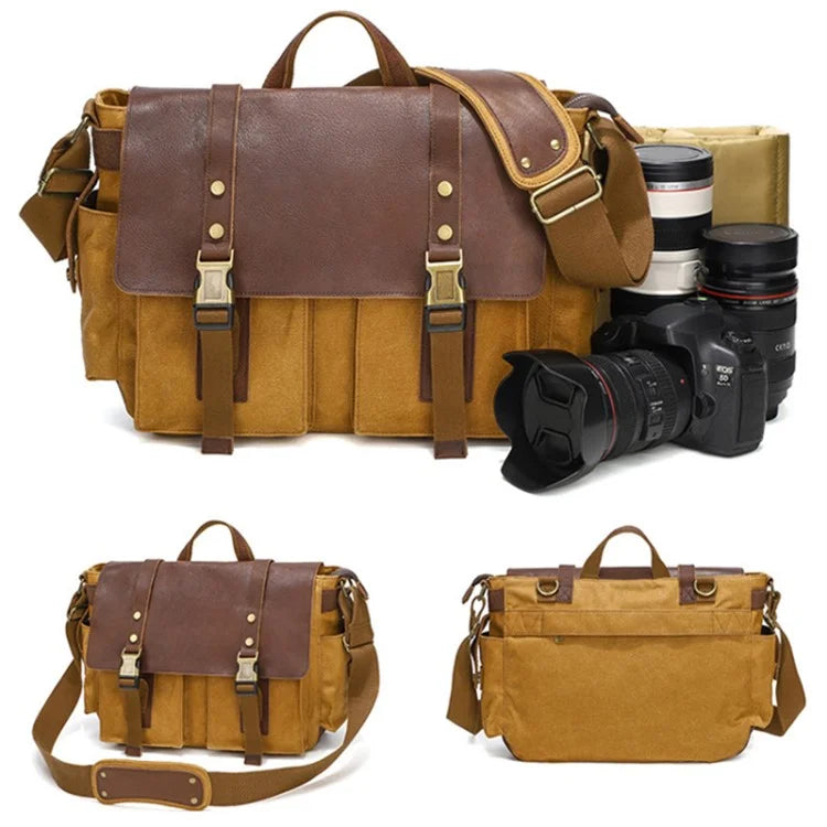 S8 Casual Outdoor Crossbody Bag Waxed Leather + Canvas Single Shoulder Travel Bag