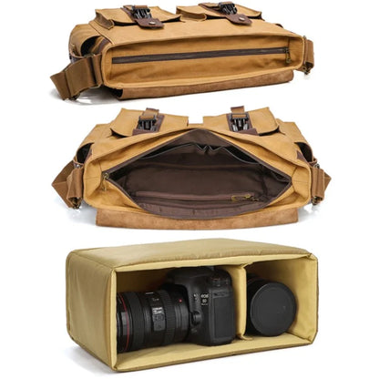S8 Casual Outdoor Crossbody Bag Waxed Leather + Canvas Single Shoulder Travel Bag