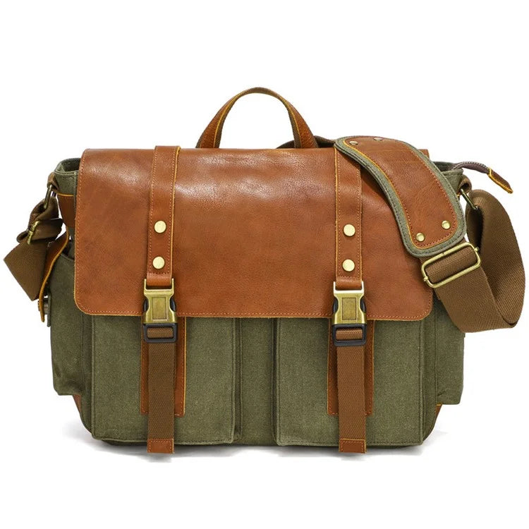S8 Casual Outdoor Crossbody Bag Waxed Leather + Canvas Single Shoulder Travel Bag