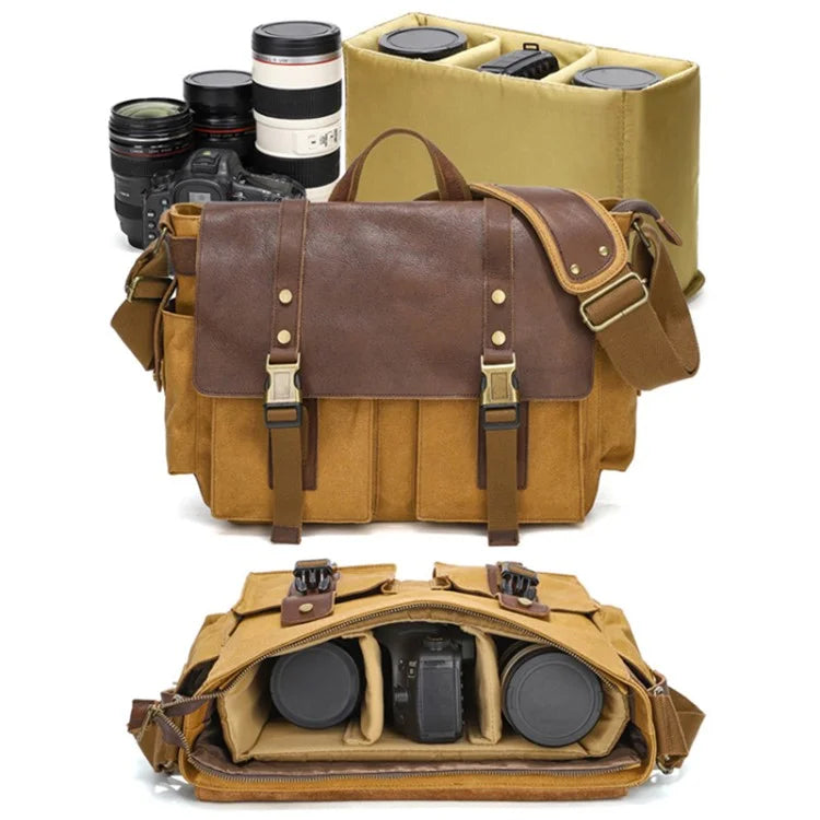 S8 Casual Outdoor Crossbody Bag Waxed Leather + Canvas Single Shoulder Travel Bag