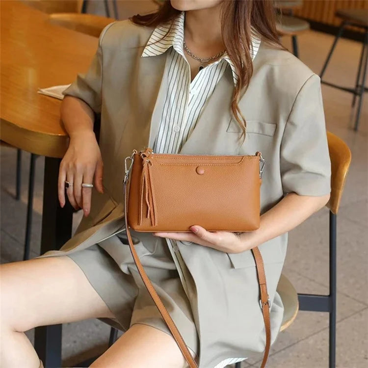 5016 Top-Layer Cowhide Leather Crossbody Bag Women's Daypack Shoulder Bag