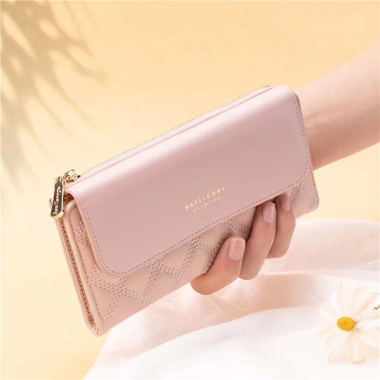 BAELLERRY N2403 Long Wallet PU Leather Cell Phone Pouch Bag Women's Clutch Purse Handbag