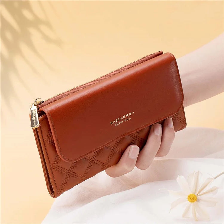 BAELLERRY N2403 Long Wallet PU Leather Cell Phone Pouch Bag Women's Clutch Purse Handbag