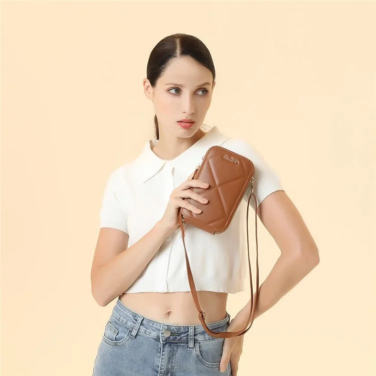 BAELLERRY N0111 Zipper Design PU Leather Crossbody Bag Phone Pouch Shoulder Bag for Travel, Daily Use