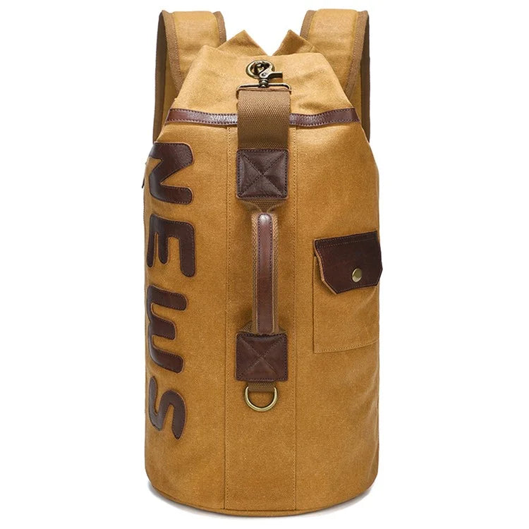 Casual Retro Waxed Canvas+Cowhide Backpack Waterproof Men Travel Luggage Bag