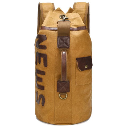 Casual Retro Waxed Canvas+Cowhide Backpack Waterproof Men Travel Luggage Bag