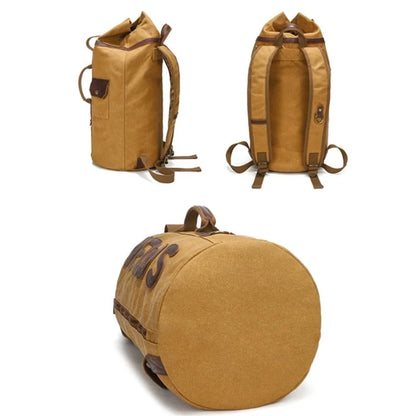 Casual Retro Waxed Canvas+Cowhide Backpack Waterproof Men Travel Luggage Bag