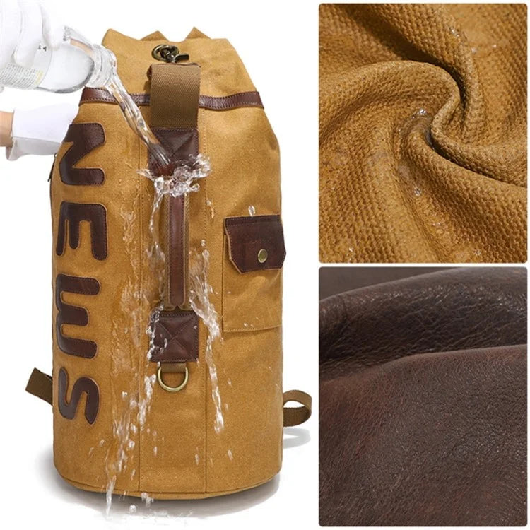 Casual Retro Waxed Canvas+Cowhide Backpack Waterproof Men Travel Luggage Bag