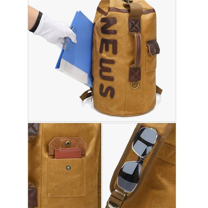 Casual Retro Waxed Canvas+Cowhide Backpack Waterproof Men Travel Luggage Bag