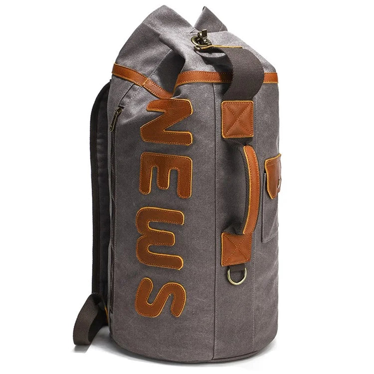 Casual Retro Waxed Canvas+Cowhide Backpack Waterproof Men Travel Luggage Bag