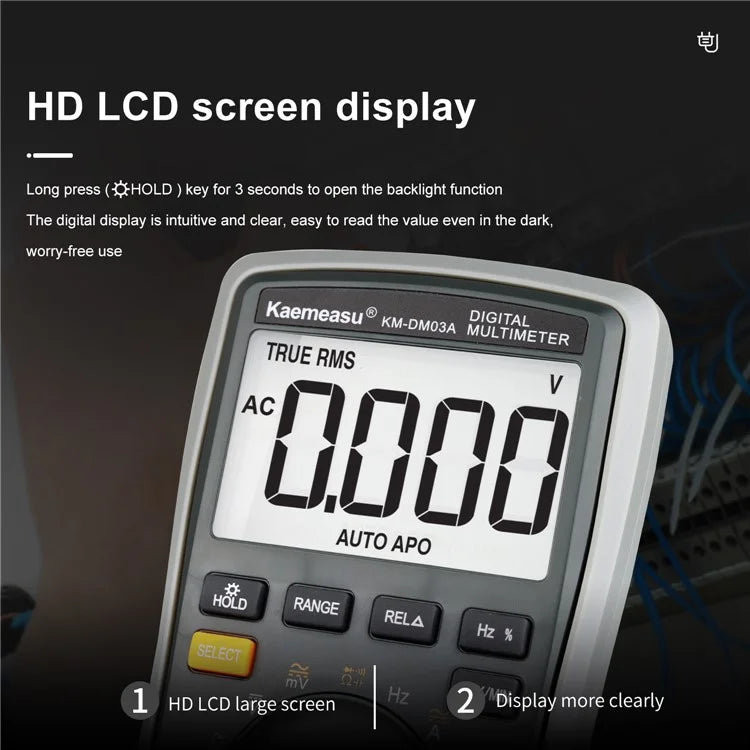 KAEMEASU KM-DM03A High Precision Digital Multimeter 6000 Count Display AC / DC Smart Tester, without Battery
