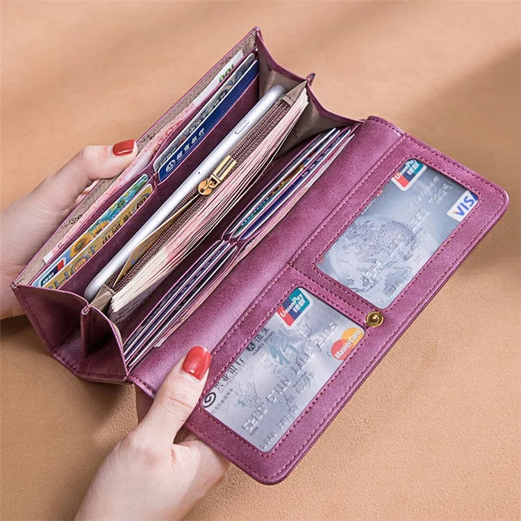 BANYANU BYN-8095 Retro Women Long Wallet Second-layer Cowhide Clutch Purse