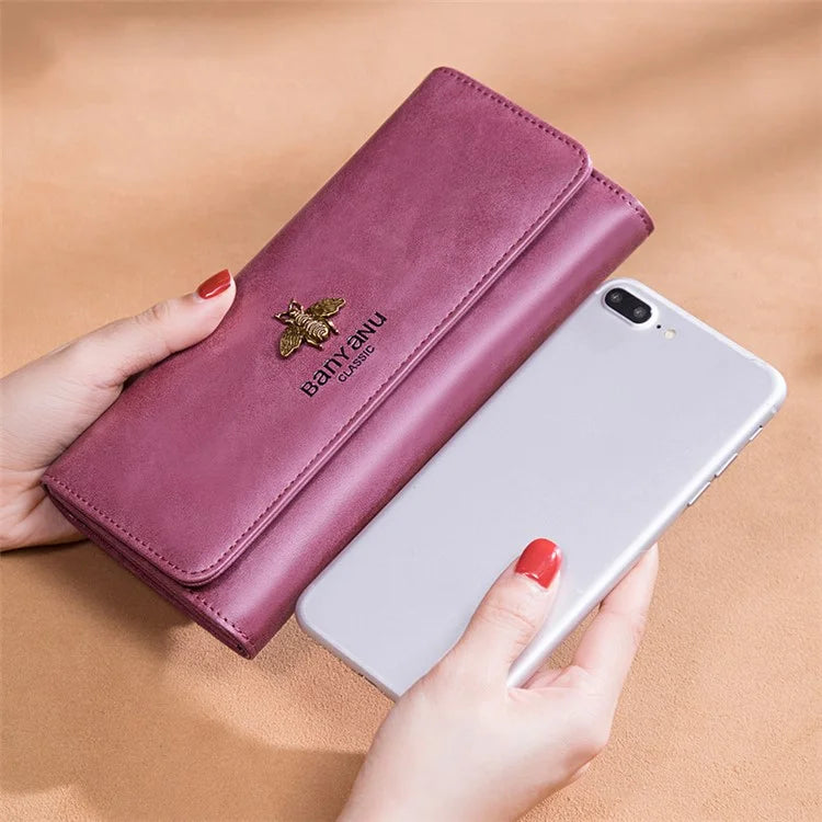 BANYANU BYN-8095 Retro Women Long Wallet Second-layer Cowhide Clutch Purse
