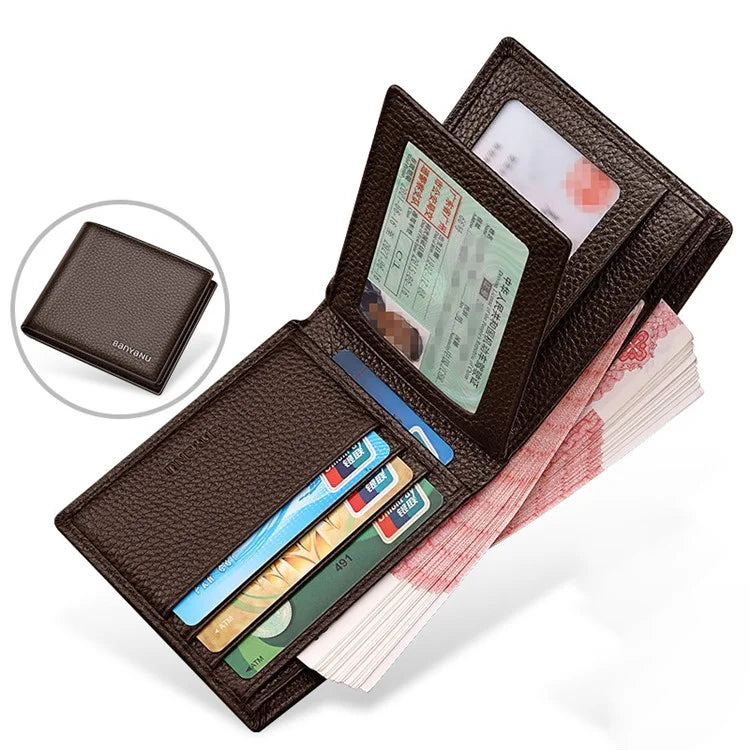 BANYANU N887 First Layer Cowhide Men Short Wallet Card Cash Storage Bag