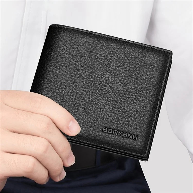 BANYANU N887 First Layer Cowhide Men Short Wallet Card Cash Storage Bag
