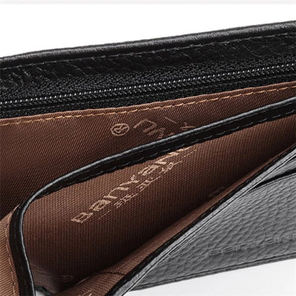 BANYANU N887 First Layer Cowhide Men Short Wallet Card Cash Storage Bag