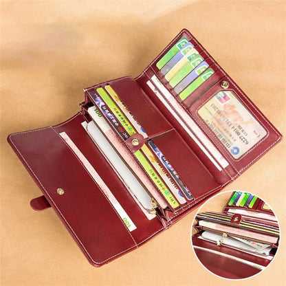 BANYANU BYN-8088 Women Long Wallet Stylish Oil Wax Cowhide Clutch Purse