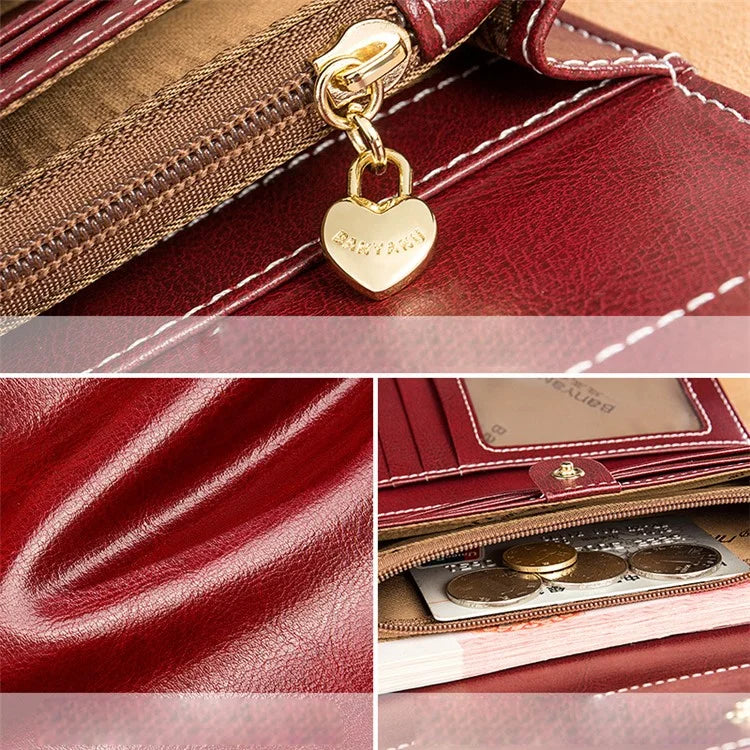 BANYANU BYN-8088 Women Long Wallet Stylish Oil Wax Cowhide Clutch Purse