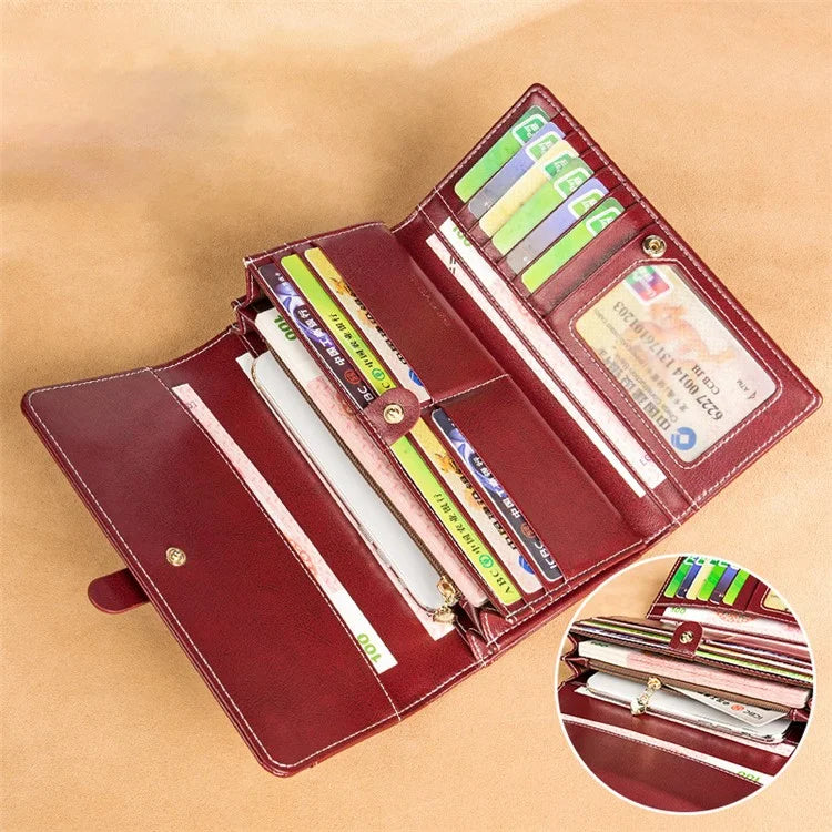 BANYANU BYN-8088 Women Long Wallet Stylish Oil Wax Cowhide Clutch Purse