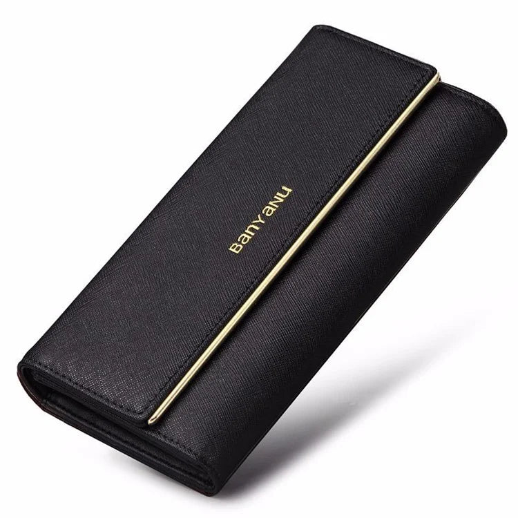 BANYANU BYN-1611 Second-layer Cowhide Women Long Wallet Tri-fold Clutch Purse