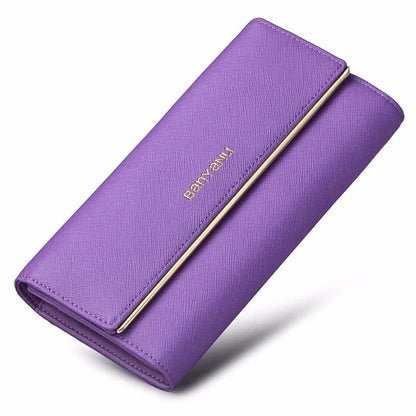 BANYANU BYN-1611 Second-layer Cowhide Women Long Wallet Tri-fold Clutch Purse