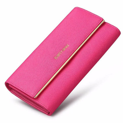 BANYANU BYN-1611 Second-layer Cowhide Women Long Wallet Tri-fold Clutch Purse