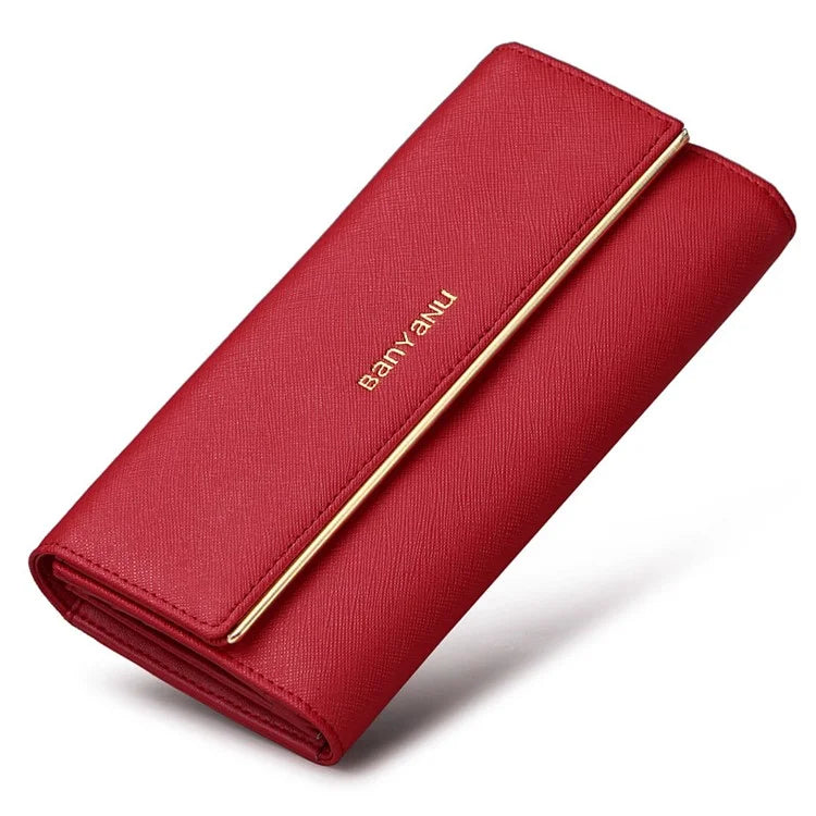 BANYANU BYN-1611 Second-layer Cowhide Women Long Wallet Tri-fold Clutch Purse