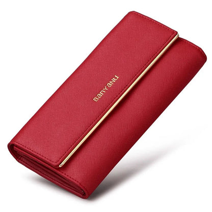BANYANU BYN-1611 Second-layer Cowhide Women Long Wallet Tri-fold Clutch Purse