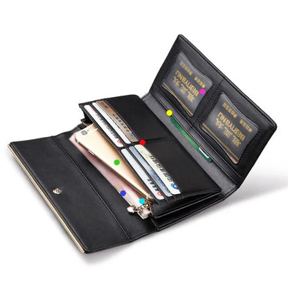 BANYANU BYN-1611 Second-layer Cowhide Women Long Wallet Tri-fold Clutch Purse