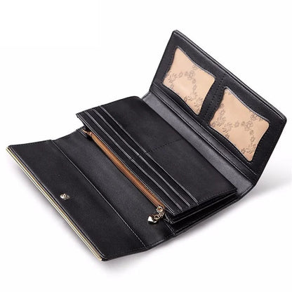 BANYANU BYN-1611 Second-layer Cowhide Women Long Wallet Tri-fold Clutch Purse