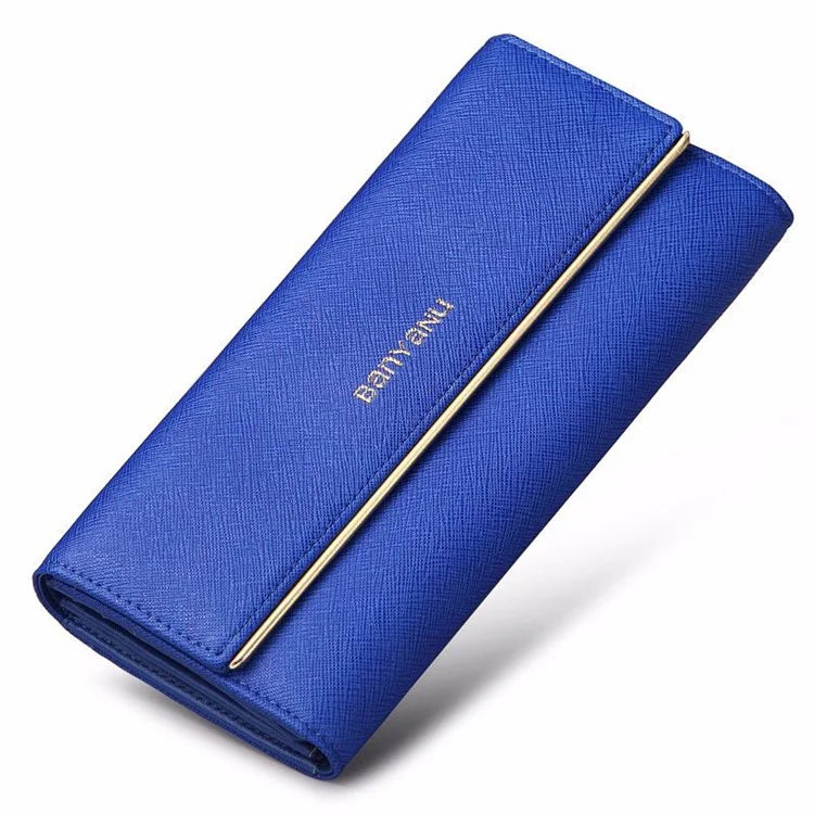 BANYANU BYN-1611 Second-layer Cowhide Women Long Wallet Tri-fold Clutch Purse