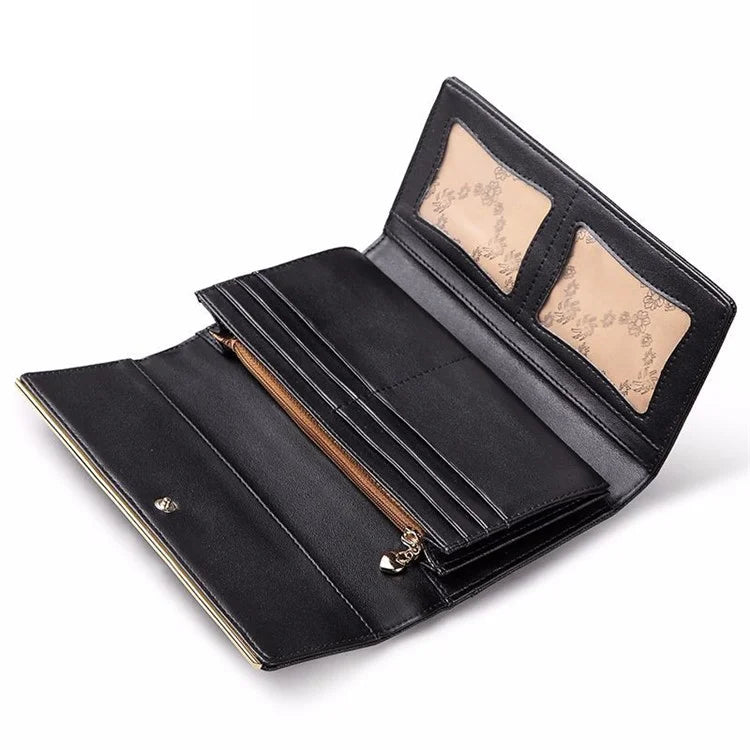 BANYANU BYN-1611 Second-layer Cowhide Women Long Wallet Tri-fold Clutch Purse