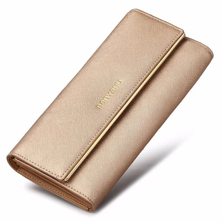 BANYANU BYN-1611 Second-layer Cowhide Women Long Wallet Tri-fold Clutch Purse