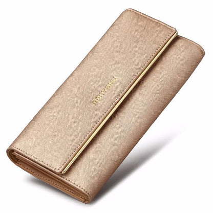 BANYANU BYN-1611 Second-layer Cowhide Women Long Wallet Tri-fold Clutch Purse