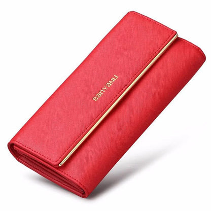 BANYANU BYN-1611 Second-layer Cowhide Women Long Wallet Tri-fold Clutch Purse