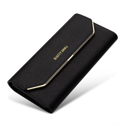 BANYANU BYN-1655 Second-layer Cowhide Women Wallet Cross Texture Long Purse