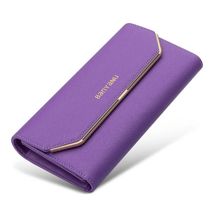 BANYANU BYN-1655 Second-layer Cowhide Women Wallet Cross Texture Long Purse
