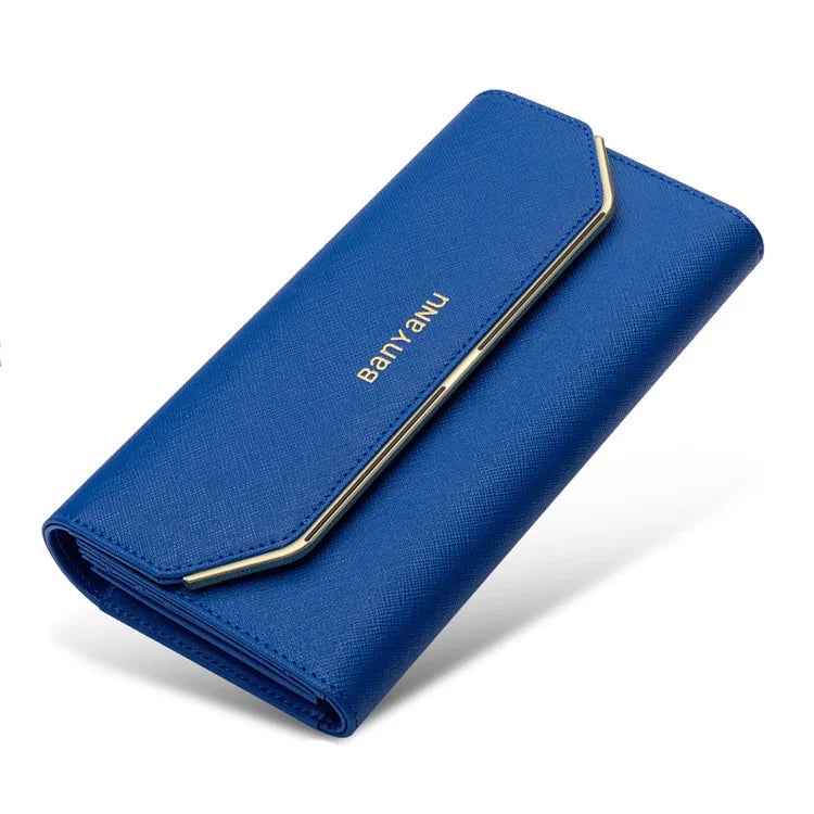 BANYANU BYN-1655 Second-layer Cowhide Women Wallet Cross Texture Long Purse