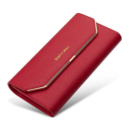 BANYANU BYN-1655 Second-layer Cowhide Women Wallet Cross Texture Long Purse