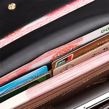 BANYANU BYN-1655 Second-layer Cowhide Women Wallet Cross Texture Long Purse