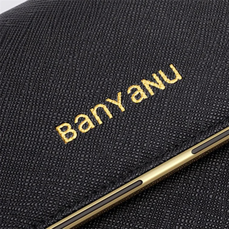 BANYANU BYN-1655 Second-layer Cowhide Women Wallet Cross Texture Long Purse